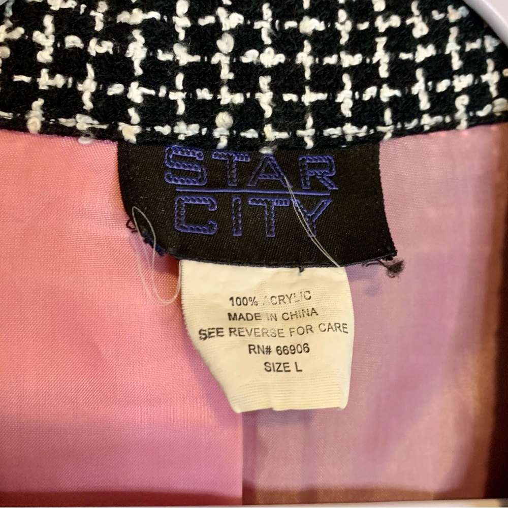 Tweed Vintage 90s/Y2K Black And White Star City Blazer With Flower Pin - Picture 6 of 7